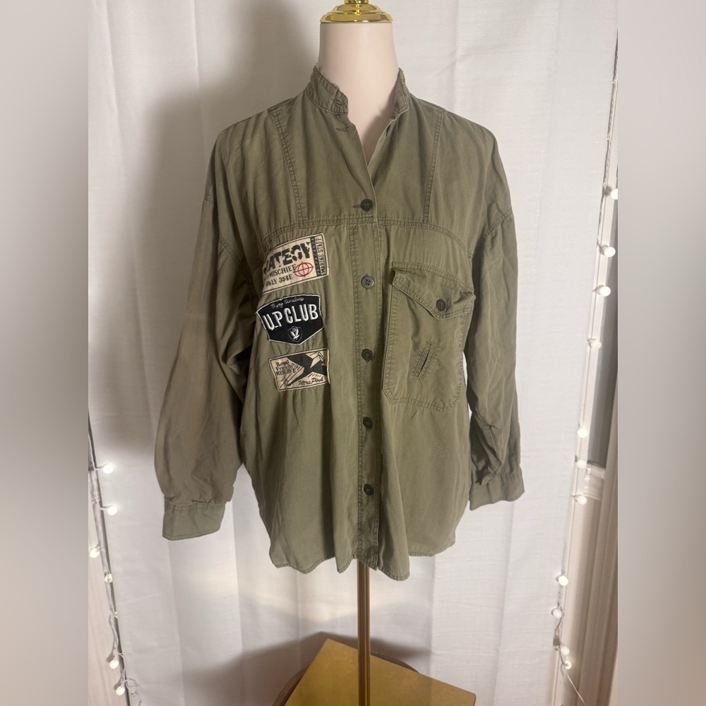 Ultra Pink Olive Green Military Utility Patch Jacket Shacket Size Small